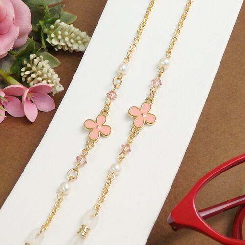 メール便 お花とパールとスワロフスキー メガネチェーン 眼鏡チェーン グラスコード めがねチェーン 淡水真珠 クリスマス ギフトに プレゼントに |  | 01