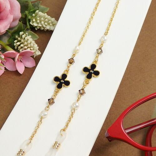 メール便 お花とパールとスワロフスキー メガネチェーン 眼鏡チェーン グラスコード めがねチェーン 淡水真珠 クリスマス ギフトに プレゼントに |  | 02