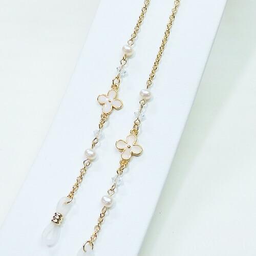 メール便 お花とパールとスワロフスキー メガネチェーン 眼鏡チェーン グラスコード めがねチェーン 淡水真珠 クリスマス ギフトに プレゼントに |  | 03