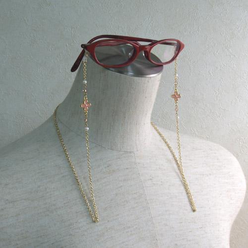 メール便 お花とパールとスワロフスキー メガネチェーン 眼鏡チェーン グラスコード めがねチェーン 淡水真珠 クリスマス ギフトに プレゼントに |  | 04