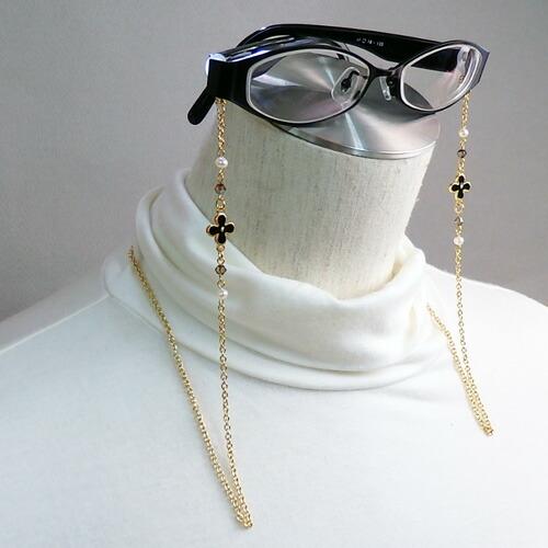 メール便 お花とパールとスワロフスキー メガネチェーン 眼鏡チェーン グラスコード めがねチェーン 淡水真珠 クリスマス ギフトに プレゼントに |  | 05