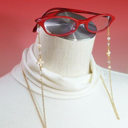 メール便 お花とパールとスワロフスキー メガネチェーン 眼鏡チェーン グラスコード めがねチェーン 淡水真珠 クリスマス ギフトに プレゼントに |  | 06