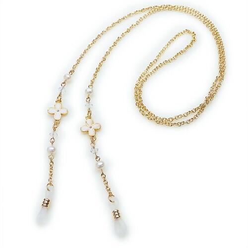 メール便 お花とパールとスワロフスキー メガネチェーン 眼鏡チェーン グラスコード めがねチェーン 淡水真珠 クリスマス ギフトに プレゼントに |  | 07