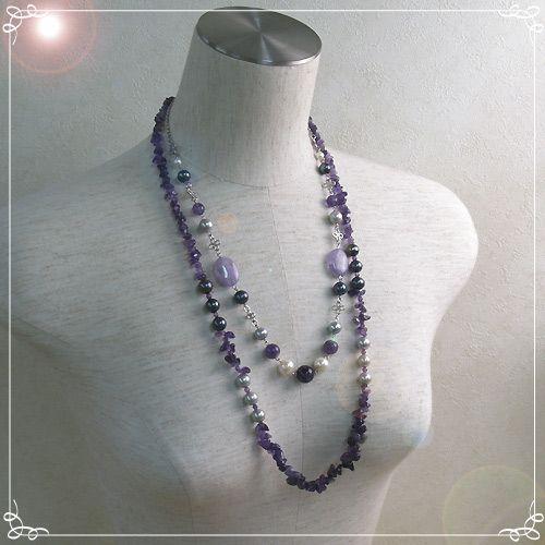 Canal 4℃ ネックレス アメジスト パール ラリエット ★国内発送 アメジスト＆パールネックレス 天然石 淡水真珠 紫 レディース