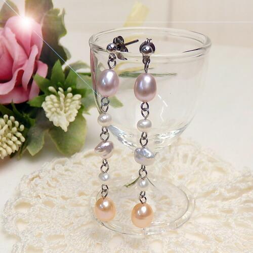 淡水 カラーパール ピアス イヤリング オレンジ パープル ピンク 淡水真珠 バロックパール レディース チタンピアス term |  | 01