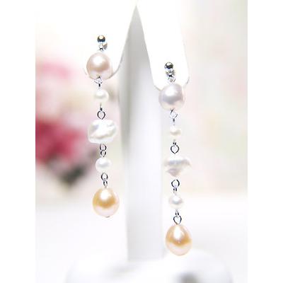淡水 カラーパール ピアス イヤリング オレンジ パープル ピンク 淡水真珠 バロックパール レディース チタンピアス term |  | 03