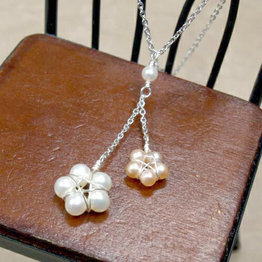 メール便 ツイン ペンタゴンスターフラワー パール 淡水真珠 ネックレス 淡水パール レディース カラーパール ホワイトデー ギフトに プレゼントに 爆買 | 