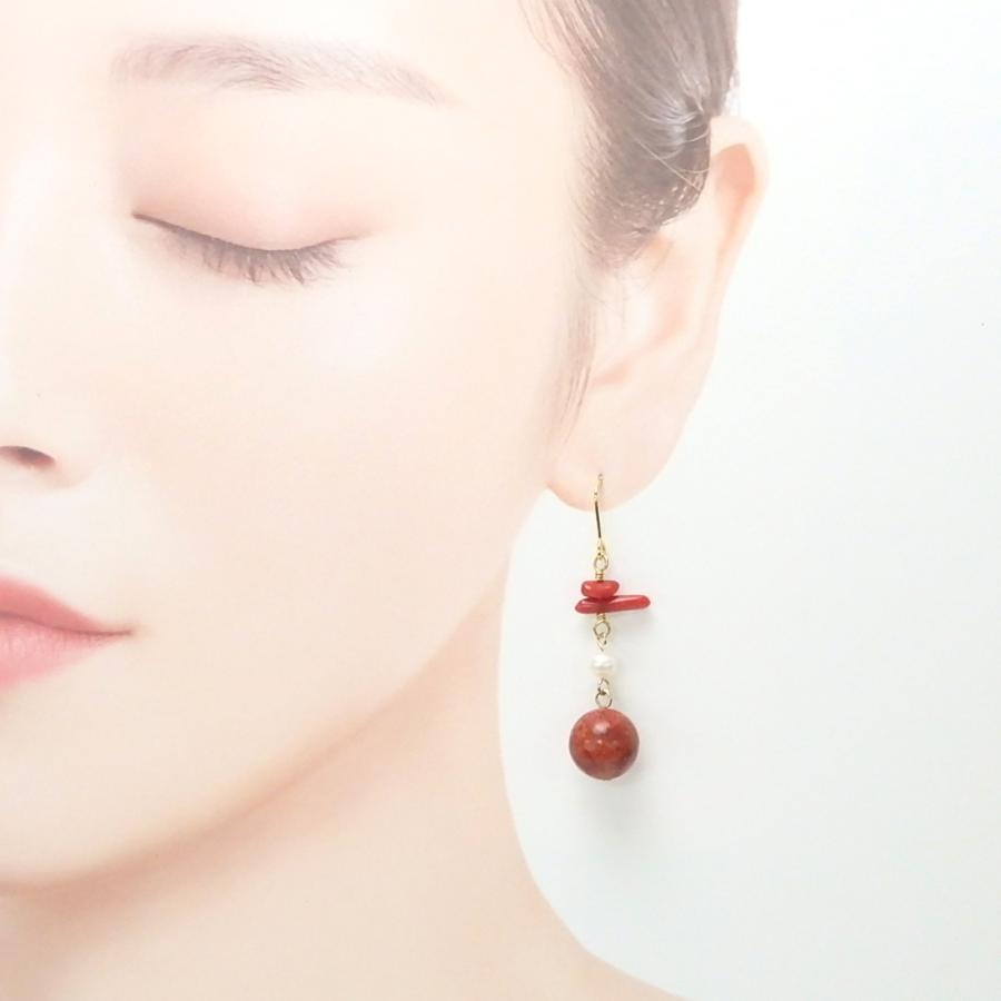 メール便 サンゴ ＆ パール ピアス イヤリング 淡水真珠 スポンジサンゴ 珊瑚 レディース おしゃれ クリスマス ギフトに プレゼントに |  | 01