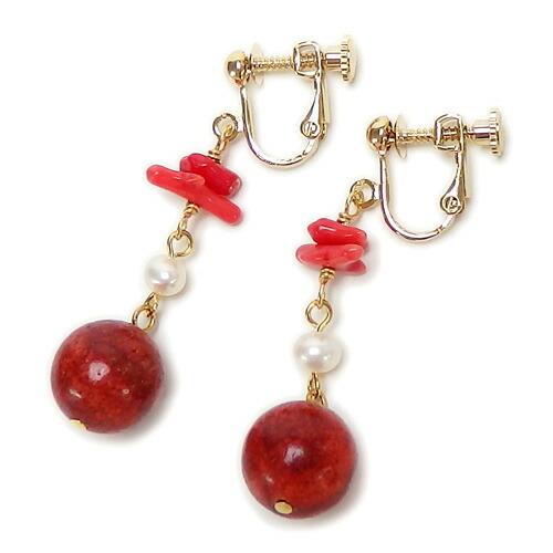 メール便 サンゴ ＆ パール ピアス イヤリング 淡水真珠 スポンジサンゴ 珊瑚 レディース おしゃれ クリスマス ギフトに プレゼントに |  | 02