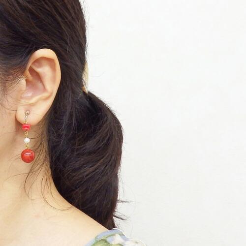 メール便 サンゴ ＆ パール ピアス イヤリング 淡水真珠 スポンジサンゴ 珊瑚 レディース おしゃれ クリスマス ギフトに プレゼントに |  | 03