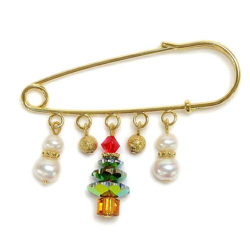 クリスマスツリー 雪だるま ブローチ カブトピン スワロフスキー 淡水真珠 スノーマン メタルボール ショールピン パール Xmas プレゼント ギフト |  | 01