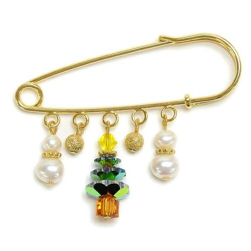 クリスマスツリー 雪だるま ブローチ カブトピン スワロフスキー 淡水真珠 スノーマン メタルボール ショールピン パール Xmas プレゼント ギフト |  | 02