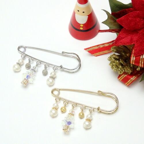 クリスマスツリー 雪だるま ブローチ カブトピン スワロフスキー 淡水真珠 スノーマン メタルボール ショールピン パール Xmas プレゼント ギフト |  | 03