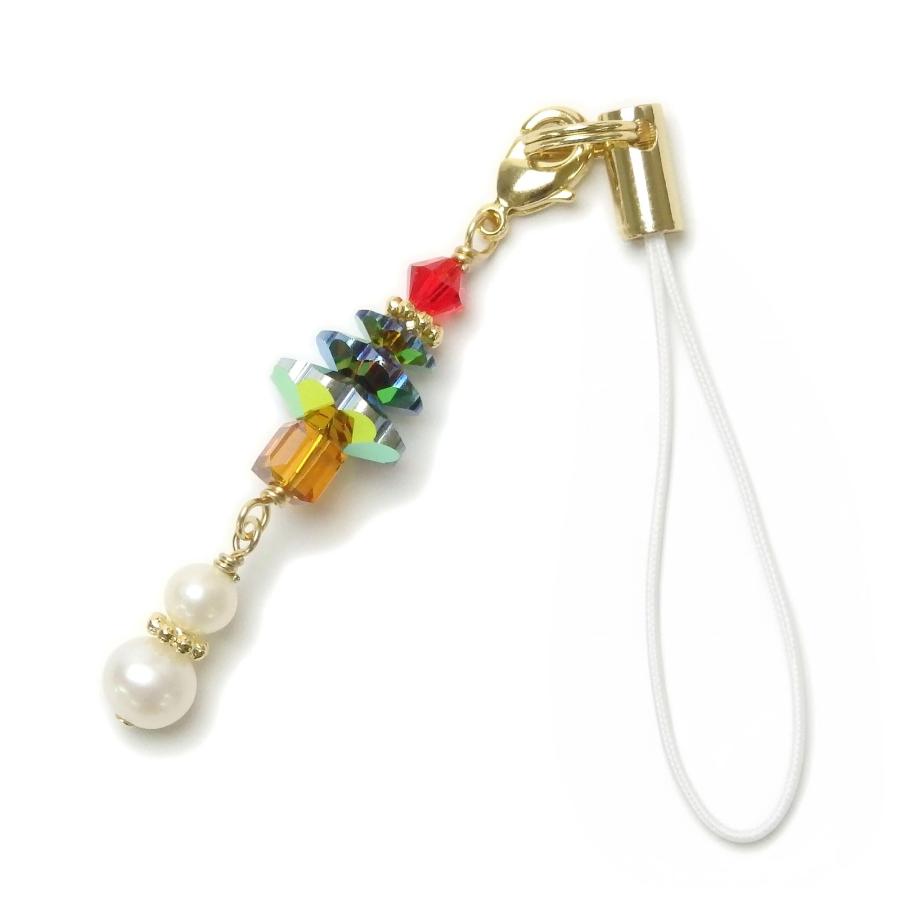 メール便 ストラップ クリスマスツリー ＆ 雪だるま スワロフスキー 根付 根付けストラップ スノーマン マスクチャーム クリスマス ギフトに プレゼントに |  | 01