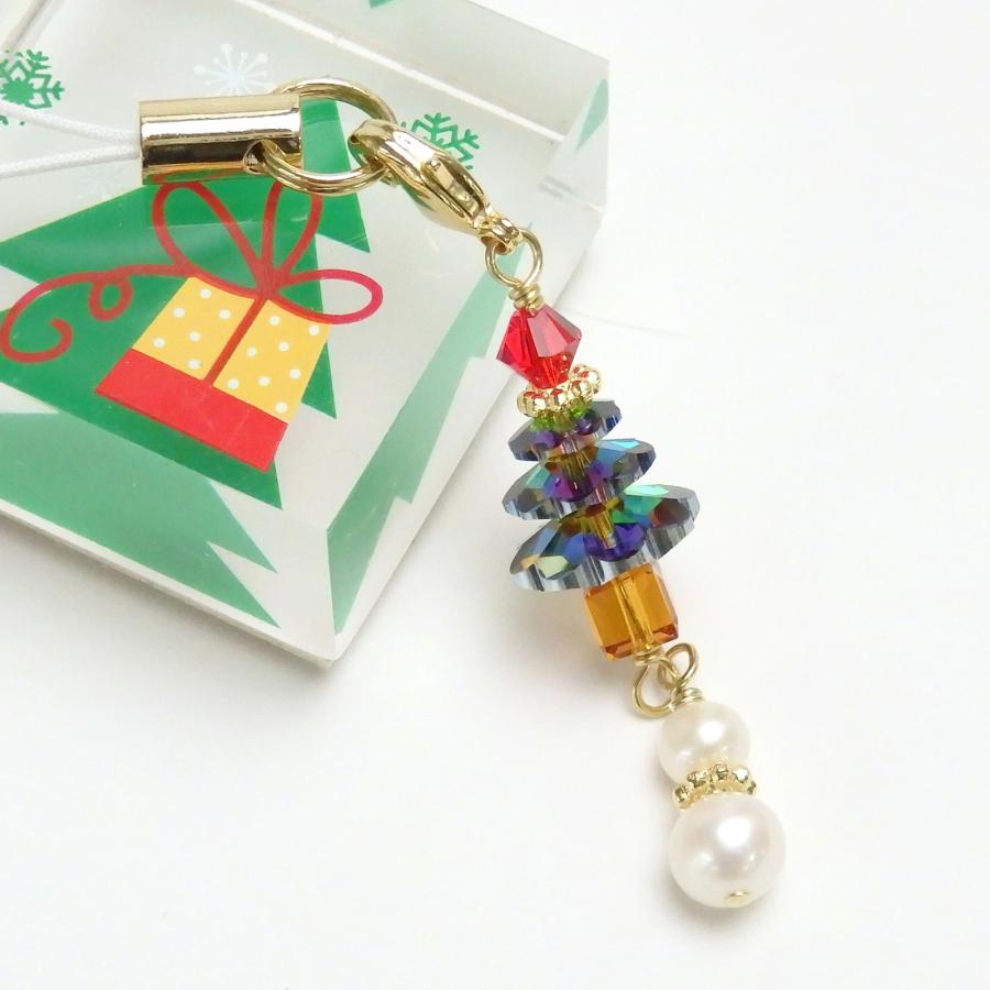 メール便 ストラップ クリスマスツリー ＆ 雪だるま スワロフスキー 根付 根付けストラップ スノーマン マスクチャーム クリスマス ギフトに プレゼントに |  | 02