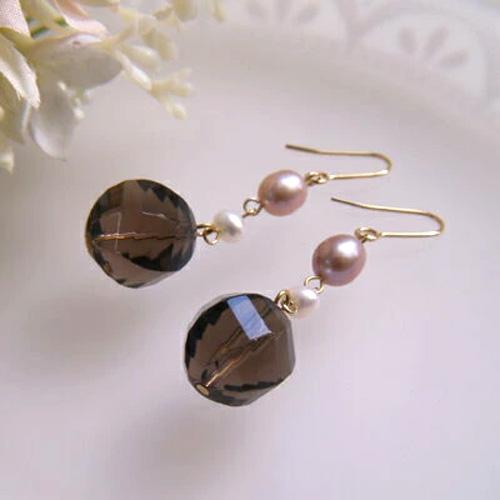 スモーキークォーツ ＆ パープル パール ピアス イヤリング 淡水真珠 煙水晶 レディース スモーキー クオーツ 淡水パール クリスマス ギフトに プレゼントに |  | 01
