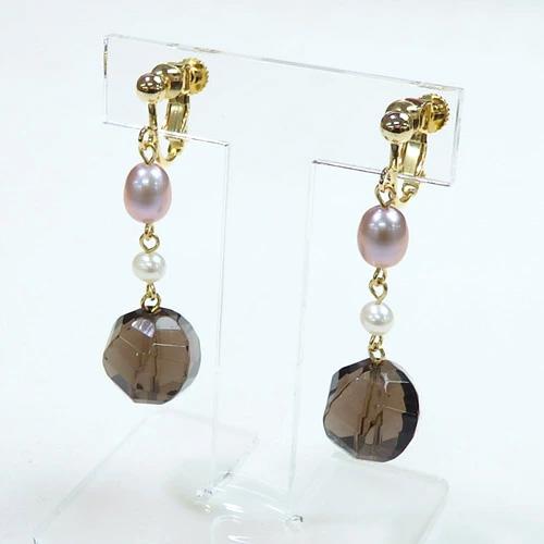スモーキークォーツ ＆ パープル パール ピアス イヤリング 淡水真珠 煙水晶 レディース スモーキー クオーツ 淡水パール クリスマス ギフトに プレゼントに |  | 02