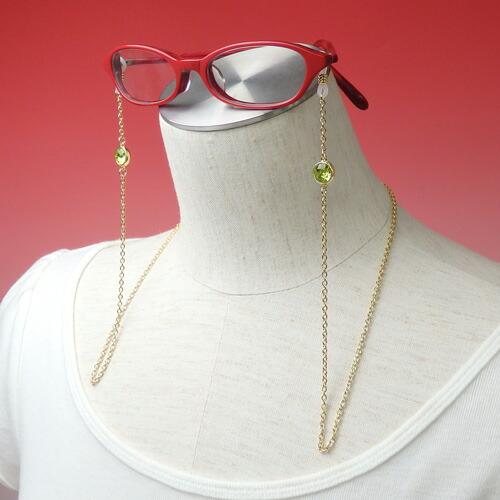 メール便 メガネチェーン 大粒ビジュー ラウンド スワロフスキー 金色 ゴールドカラー マスクチェーン シトラスグリーン クリスマス ギフトに プレゼントに |  | 10