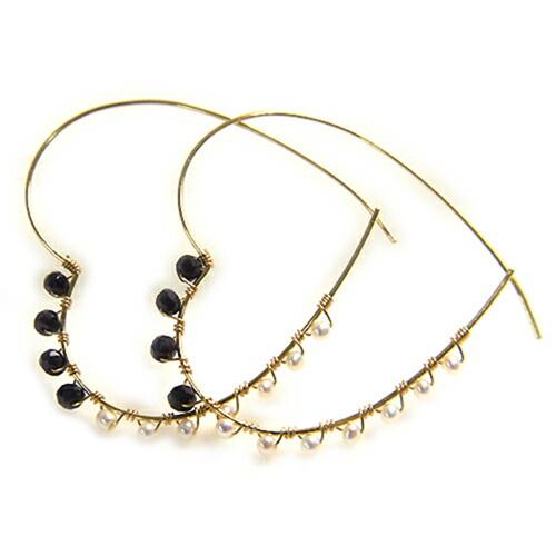 メール便 スピネル ＆ パール ハート フープ ピアス 淡水 パール 真珠 ブラックスピネル レディース クリスマス ギフトに プレゼントに | 