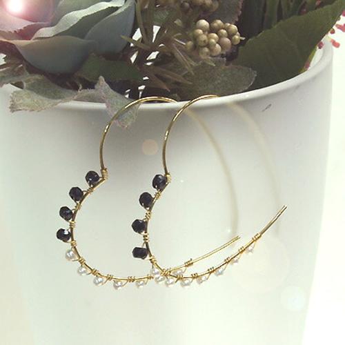 メール便 スピネル ＆ パール ハート フープ ピアス 淡水 パール 真珠 ブラックスピネル レディース クリスマス ギフトに プレゼントに |  | 01