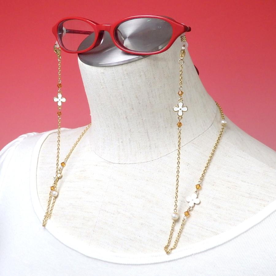 メール便 ネックレスになる メガネチェーン フラワーパール スワロフスキー 淡水パール 眼鏡チェーン 真珠 マスクチェーン バレンタイン ギフトに プレゼントに |  | 18