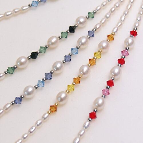 メール便 ネックレスになる 淡水パール メガネチェーン バイカラー スワロフスキー 眼鏡チェーン グラスコード 真珠 クリスマス ギフトに プレゼントに | 