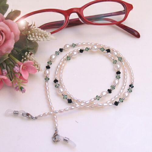 メール便 ネックレスになる 淡水パール メガネチェーン バイカラー スワロフスキー 眼鏡チェーン グラスコード 真珠 クリスマス ギフトに プレゼントに |  | 05