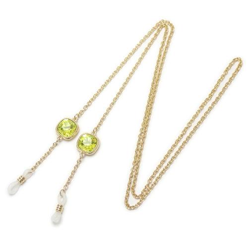 大粒ビジュースワロ メガネチェーン スクエア スワロフスキー 金色 