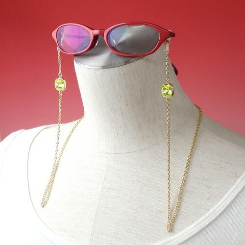 大粒ビジュースワロ メガネチェーン スクエア スワロフスキー 金色 めがねチェーン ゴールドカラー シトラスグリーン 敬老の日 ギフトに プレゼントに |  | 02