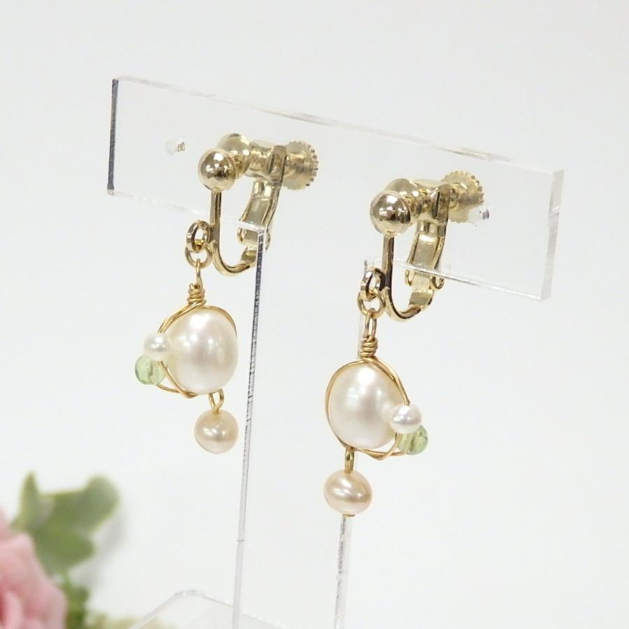 ピアス イヤリング 淡水パール ペリドット ワイヤー編み 天然石 淡水真珠 レディース 敬老の日 ギフトに プレゼントに |  | 02