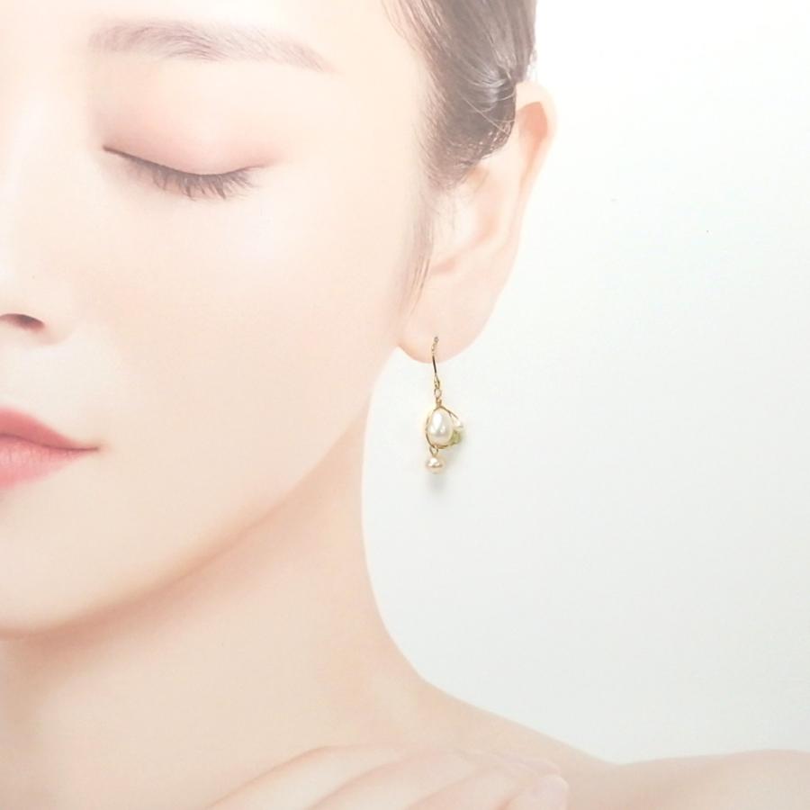 ピアス イヤリング 淡水パール ペリドット ワイヤー編み 天然石 淡水真珠 レディース 敬老の日 ギフトに プレゼントに |  | 04