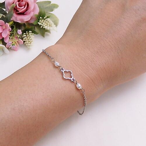 メール便 ブレスレット 淡水パール クローバーフラワー ブレスレット チェーン 淡水真珠 バロックパール クリスマス ギフトに プレゼントに |  | 04