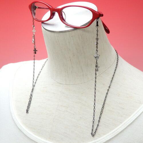 メール便 メガネチェーン 王冠 ＆ 十字架 クラウン クロス 眼鏡チェーン めがねチェーン ゴスロリ 黒 ハロウィン ギフトに プレゼントに termhalloween |  | 02