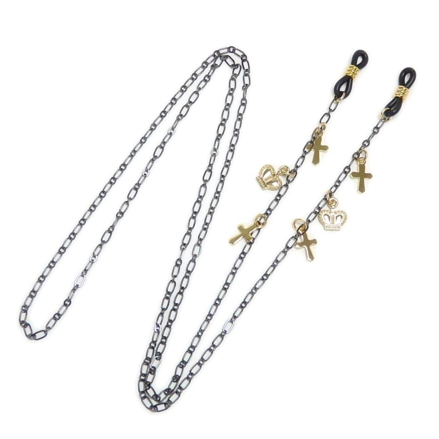メール便 メガネチェーン 王冠 ＆ 十字架 クラウン クロス 眼鏡チェーン めがねチェーン ゴスロリ 黒 ハロウィン ギフトに プレゼントに termhalloween |  | 03