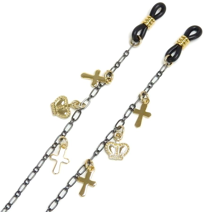 メール便 メガネチェーン 王冠 ＆ 十字架 クラウン クロス 眼鏡チェーン めがねチェーン ゴスロリ 黒 ハロウィン ギフトに プレゼントに termhalloween |  | 04