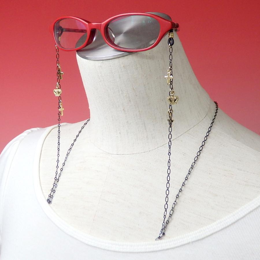 メール便 メガネチェーン 王冠 ＆ 十字架 クラウン クロス 眼鏡チェーン めがねチェーン ゴスロリ 黒 ハロウィン ギフトに プレゼントに termhalloween |  | 05