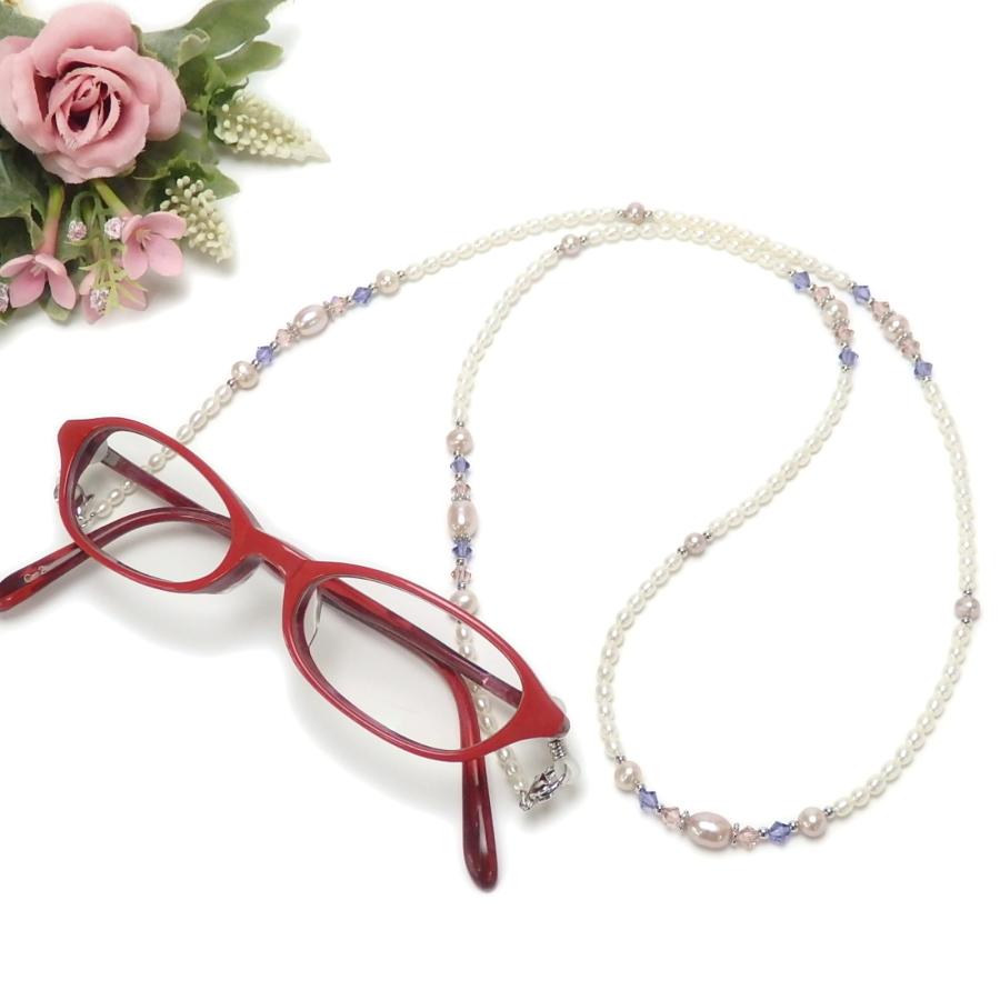 メール便 ネックレスになる お姫様 メガネチェーン 淡水パール スワロフスキー パールネックレス 眼鏡チェーン クリスマス ギフトに プレゼントに | 