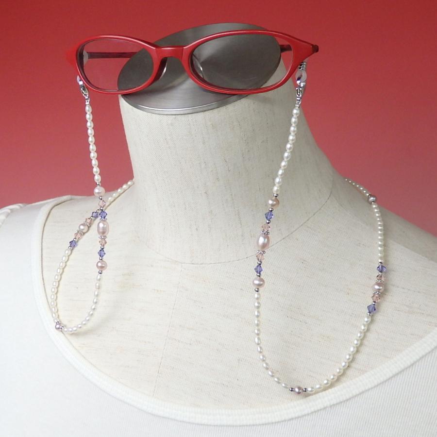 メール便 ネックレスになる お姫様 メガネチェーン 淡水パール スワロフスキー パールネックレス 眼鏡チェーン マスクチェーン |  | 02