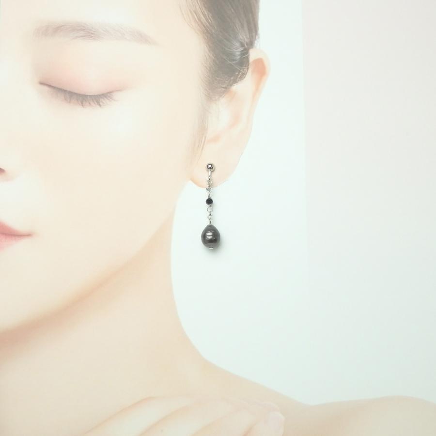 メール便 南洋黒蝶真珠 バロック ブラックスピネル ピアス チタンピアス イヤリング 黒蝶 南洋 パール バレンタイン ギフトに プレゼントに |  | 03