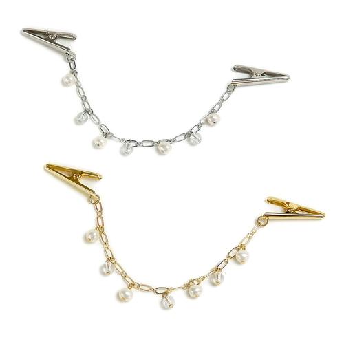 メール便 ショールクリップ フリンジ クリスタル水晶 ＆ 淡水パール ドレスクリップ ストールクリップ シェイプレット レディース 真珠 | 