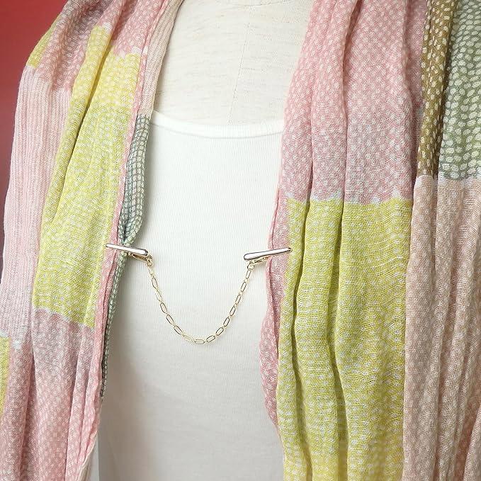 メール便 ショールクリップ ストールクリップ ショート シンプル フィガロチェーン ドレスクリップ シェイプレット スカーフクリップ レディース |  | 06