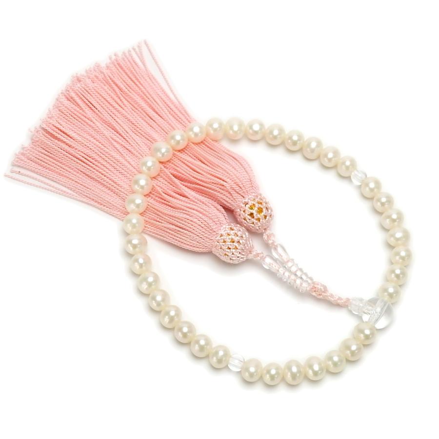 念珠 淡水真珠 淡水パール 7〜7.5mm 念珠ケース付き 数珠 念誦 人絹 紫房 白房 ピンク房 クリスマス ギフトに プレゼントに |  | 01