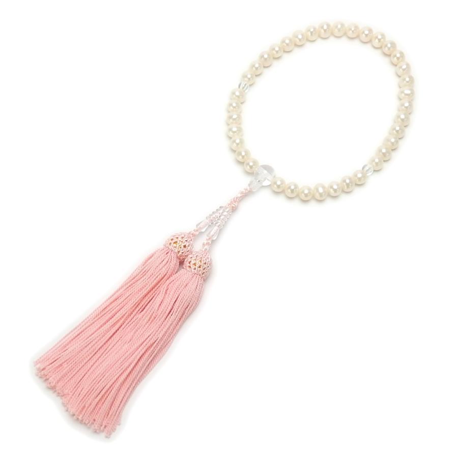 念珠 淡水真珠 淡水パール 7〜7.5mm 念珠ケース付き 数珠 念誦 人絹 紫房 白房 ピンク房 クリスマス ギフトに プレゼントに |  | 02