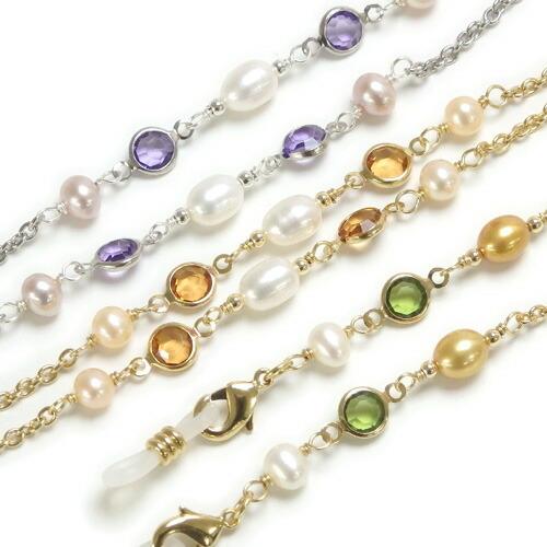 メール便 ネックレスになる メガネチェーン シャネルストーン & 淡水真珠 眼鏡チェーン 淡水パール マスクチェーン クリスマス ギフトに プレゼントに |  | 06