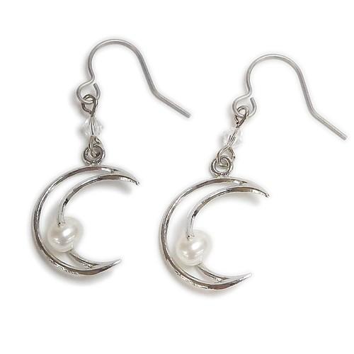 ムーンパール ピアス イヤリング 淡水真珠 チタンピアス 真ちゅうイヤリング 月 淡水 パール バレンタイン ギフトに プレゼントに | 