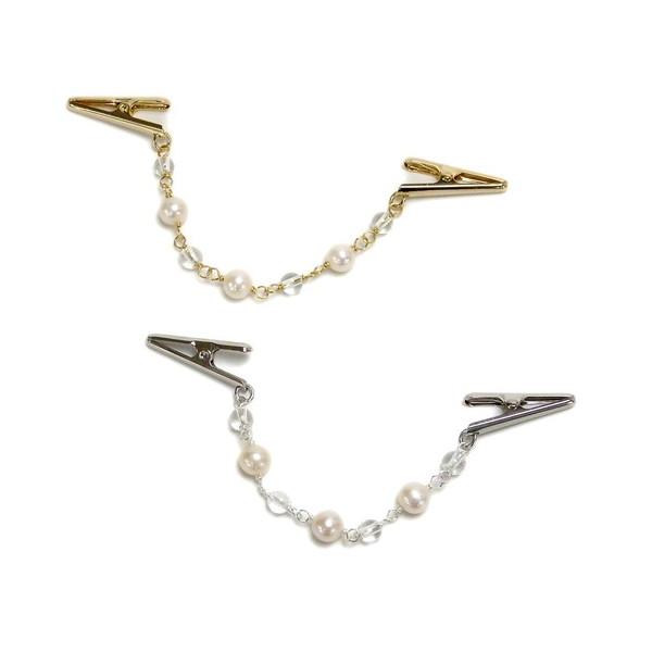 メール便 ショールクリップ 淡水パール & クリスタル水晶 ストールクリップ ドレスクリップ シェイプレット 帽子クリップ 真珠 おしゃれ マスククリップ | 
