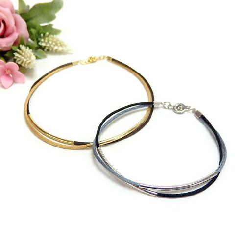 サテンコード 2連 パイプ ブレスレット シルバーカラー ゴールドカラー ボタン金具 ニューホック クリスマス ギフトに プレゼントに | 