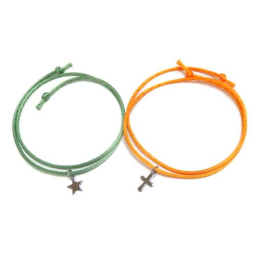 メール便 今なら3本選べる！チャーム付き サテンコード シンプル ブレスレット アンクレット ペア 星 十字架 スター クロス ユニセックス メンズ レディース |  | 01