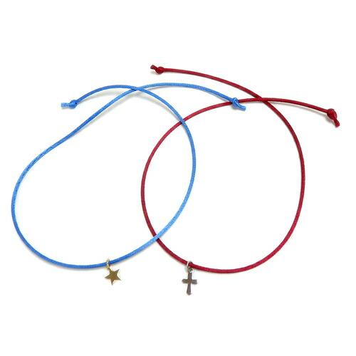 メール便 今なら3本選べる！チャーム付き サテンコード シンプル ブレスレット アンクレット ペア 星 十字架 スター クロス ユニセックス メンズ レディース |  | 02