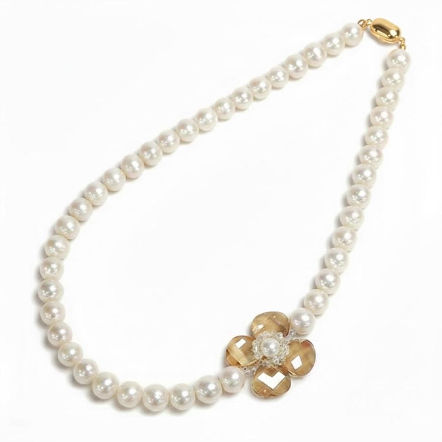 大粒 淡水パール ネックレス スワロフスキー お花 淡水真珠 9mm ブラック シャンパンゴールド クリスマス ギフトに プレゼントに |  | 03